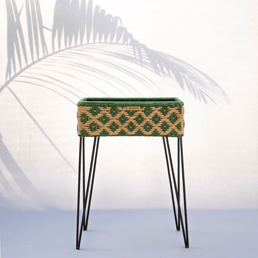 Beryl Jute & Cotton Box Stand - Sirohi.org - Colour_Green, Colour_Jute Beige, Purpose_Storage, Rope Material_Natural Jute Fibre, Rope Material_Recycled Cotton