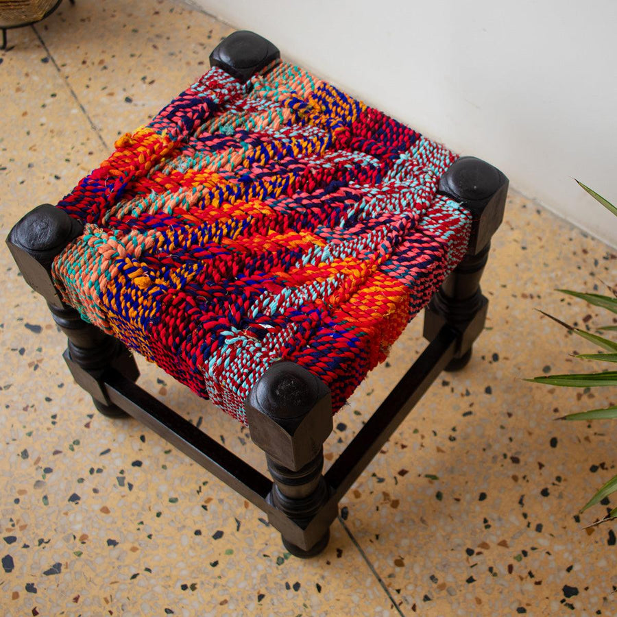 Textile Stool Textile Wooden Stool with Handwoven Finish Online | Sirohi – Sirohi.org