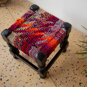 Cherry Textile Wooden Stool - Sirohi.org - Colour_Multi-Colour, Purpose_Indoor Seating, Purpose_Outdoor Seating, Rope Material_Textile Waste
