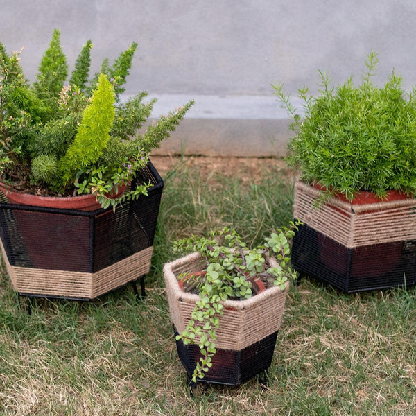 Rustic Cotton & Jute Planter - Sirohi.org - Purpose_Home Accessory, Purpose_Lighting, Rope Material_Natural Jute Fibre, Rope Material_Recycled Cotton