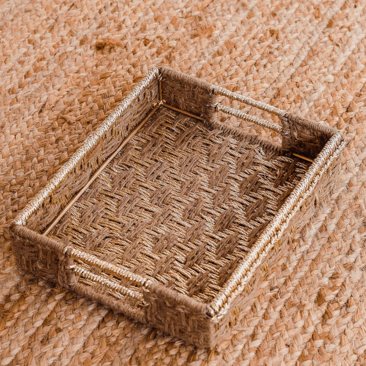 Sona Upcycled Plastic Tray - Sirohi.org - Colour_Gold, Colour_White, purpose_decor, Purpose_Storage, Rope Material_Natural Jute Fibre, Rope Material_Plastic Waste
