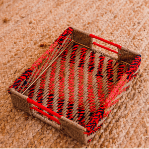 Flame Upcycled Textile Tray - Sirohi.org - Colour_Multi-Colour, purpose_decor, Purpose_Storage, Rope Material_Natural Jute Fibre, Rope Material_Plastic Waste