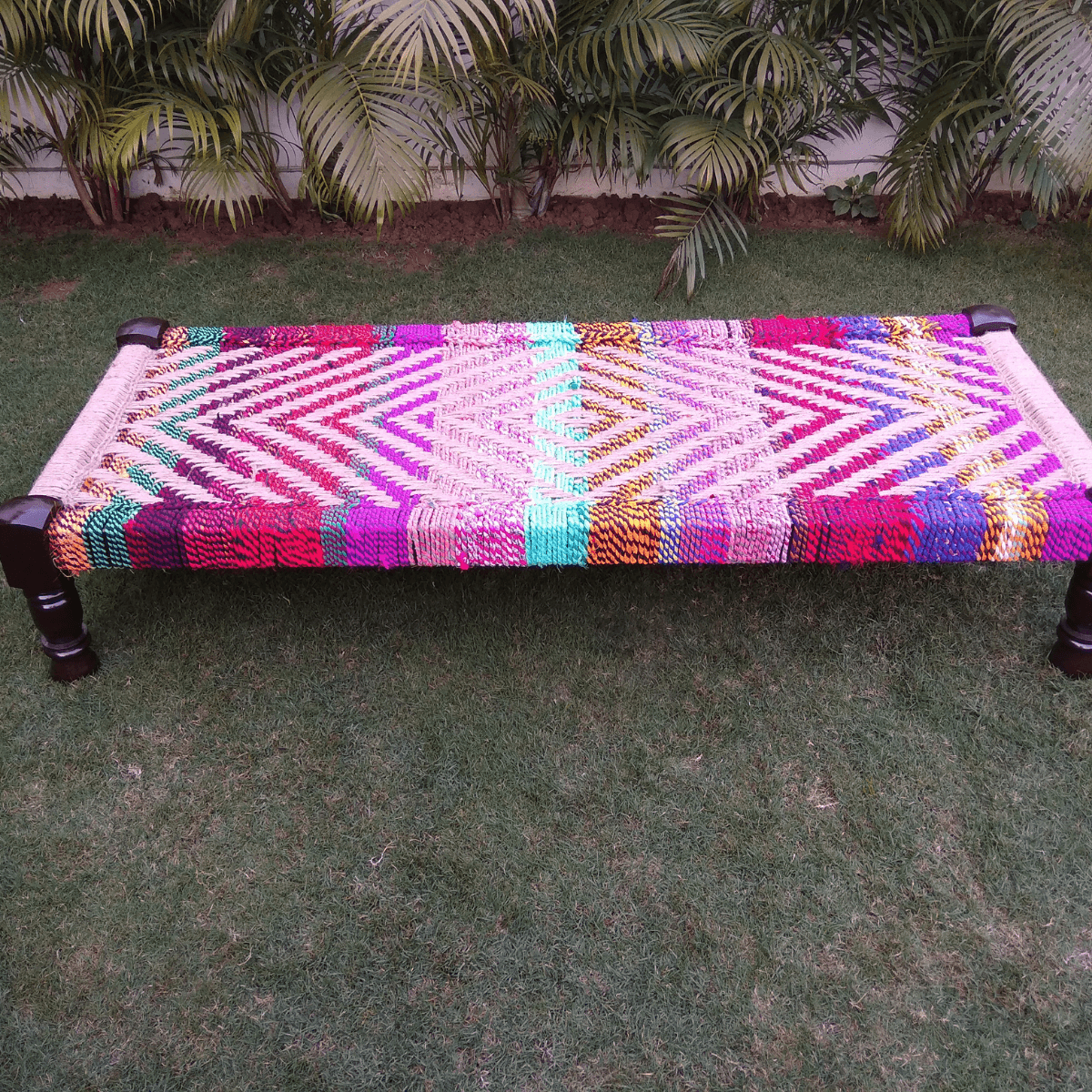 Prismatic Textile & Jute Charpai - Sirohi.org - Colour_Multi-Colour, Purpose_Indoor Seating, Rope Material_Natural Jute Fibre, Rope Material_Textile Waste