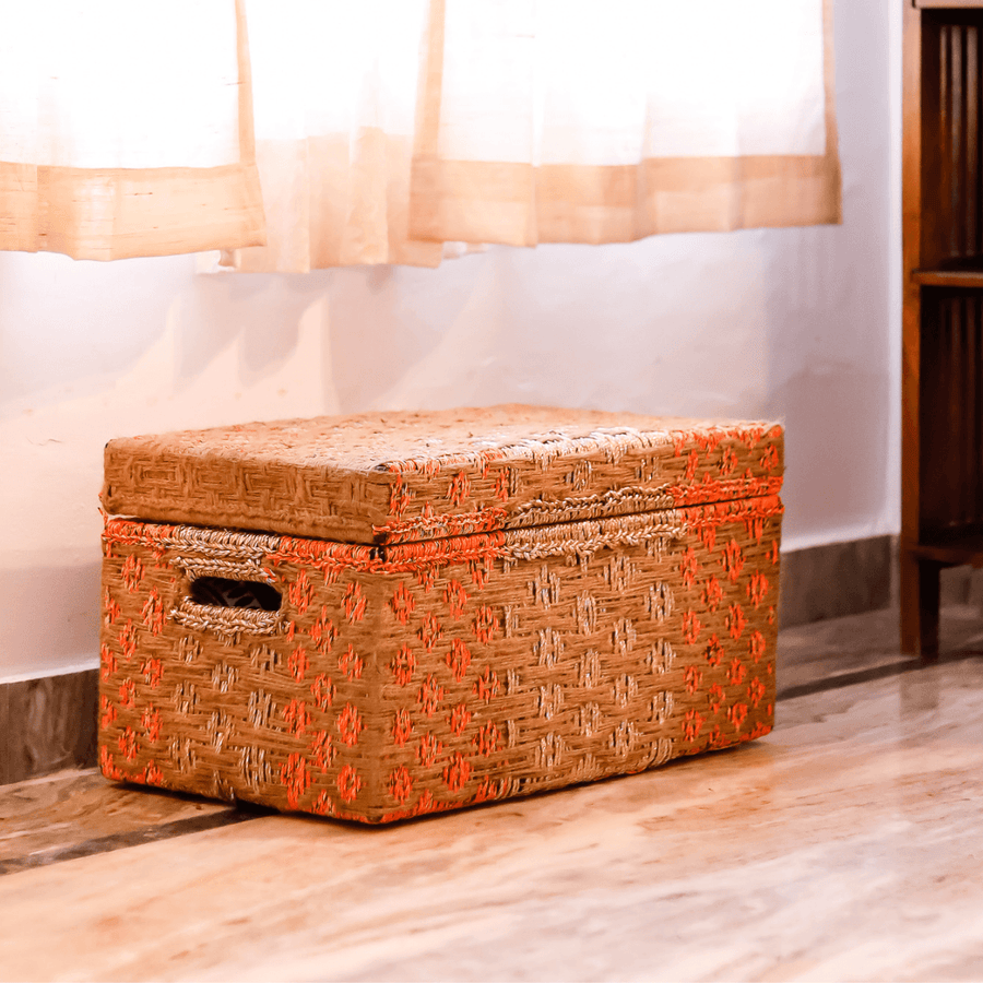 Golden Cisticolas Jute & Upcycled Plastic Trunk - Sirohi.org - Colour_Jute Beige, Purpose_Storage, Rope Material_Natural Jute Fibre, Rope Material_Plastic Waste
