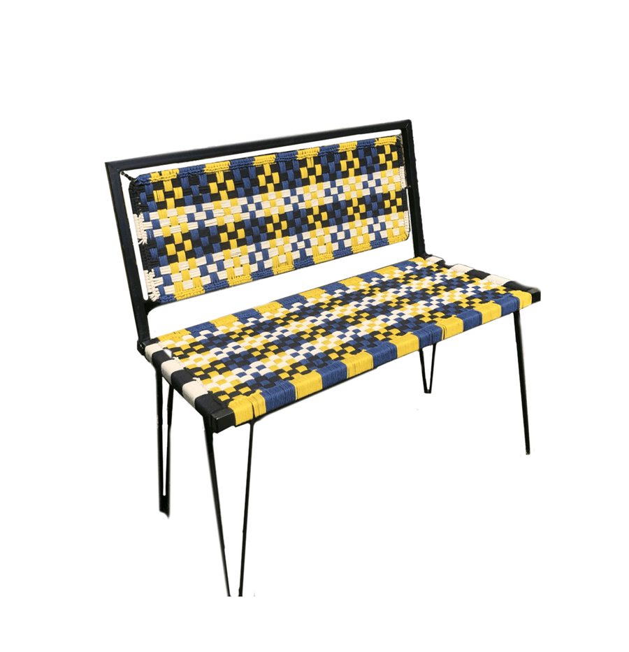 Bright Plaid Cotton Foldable Metal Bench