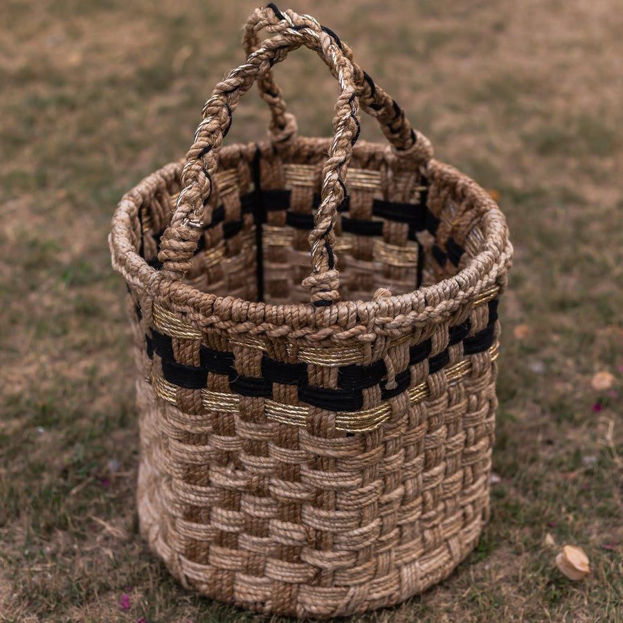 Ivory Jute & Cotton Round Basket - Sirohi.org - 