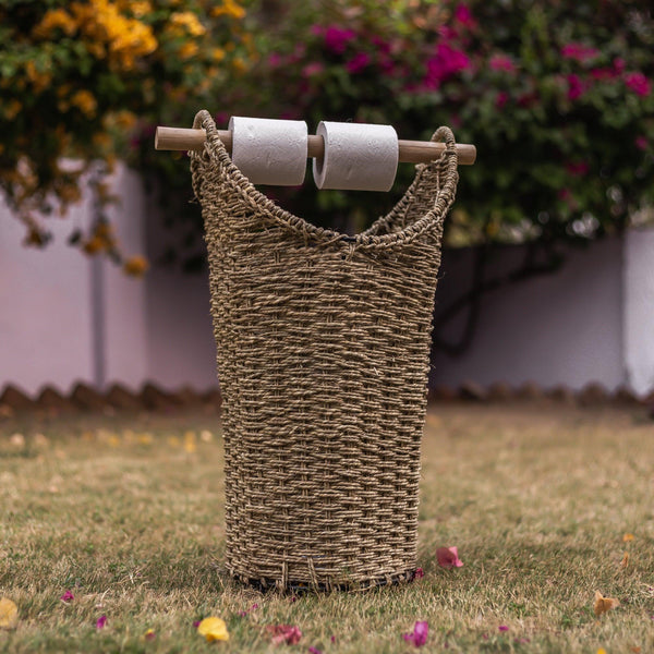 Marron Moonj Grass Laundry Basket - Sirohi.org - Colour_Jute Beige, Purpose_Organiser, Purpose_Storage, Rope Material_Moonj Grass