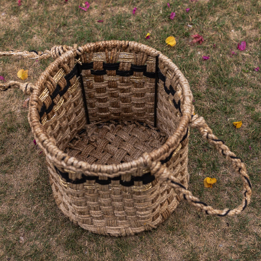 Ivory Jute & Cotton Round Basket - Sirohi.org - 