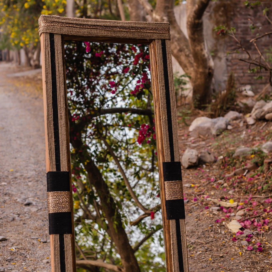 Regalis Jute & Cotton Mirror - Sirohi.org - Colour_Gold, Purpose_Home Accessory, Rope Material_Natural Jute Fibre, Rope Material_Plastic Waste, Rope Material_Recycled Cotton