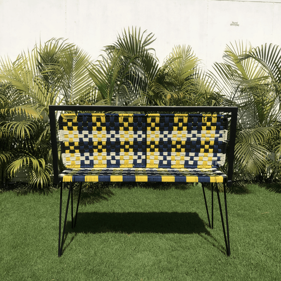 Bright Plaid Cotton Foldable Metal Bench