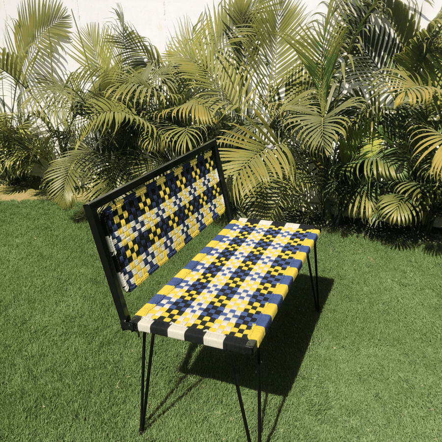 Bright Plaid Cotton Foldable Metal Bench