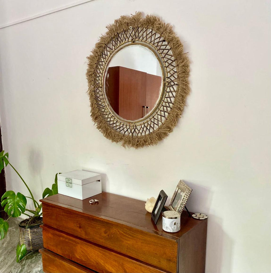 Gypsy Natural Jute Round Mirror - Sirohi.org - Colour_Jute Beige, Purpose_Home Accessory, Rope Material_Natural Jute Fibre