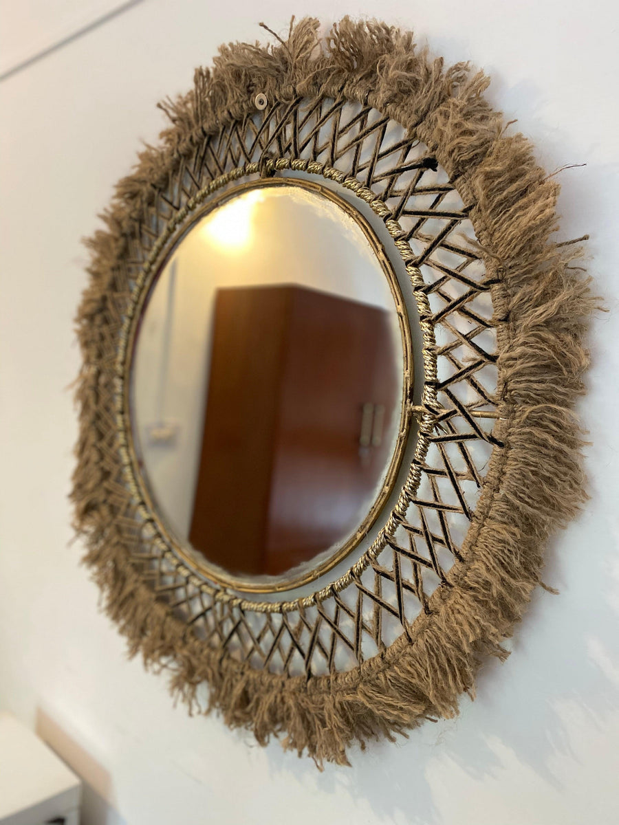 Gypsy Natural Jute Round Mirror - Sirohi.org - Colour_Jute Beige, Purpose_Home Accessory, Rope Material_Natural Jute Fibre