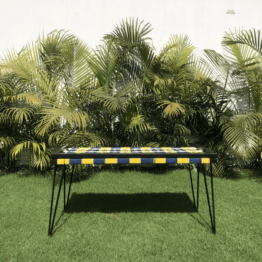 Bright Plaid Cotton Foldable Metal Bench