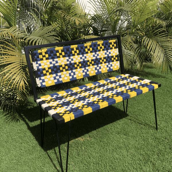 Bright Plaid Cotton Foldable Metal Bench
