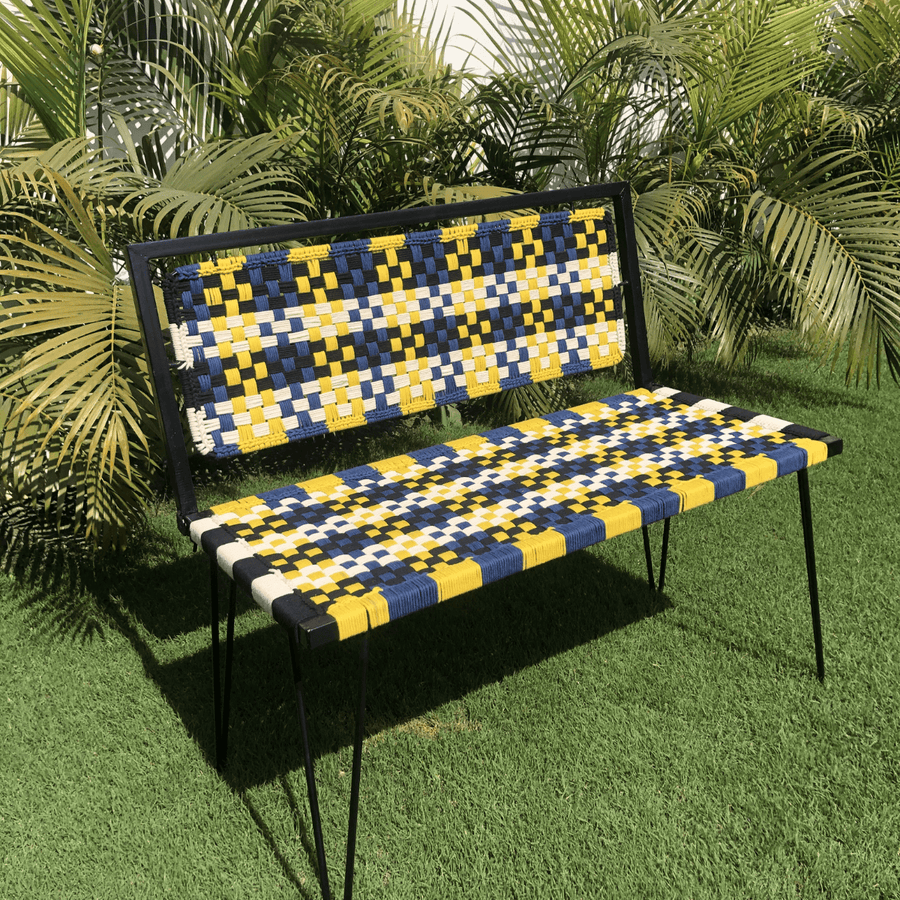 Bright Plaid Cotton Foldable Metal Bench