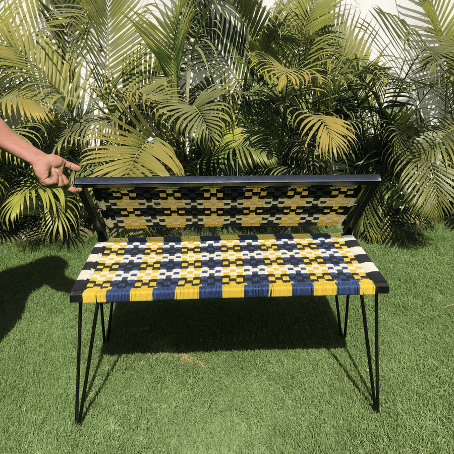 Bright Plaid Cotton Foldable Metal Bench